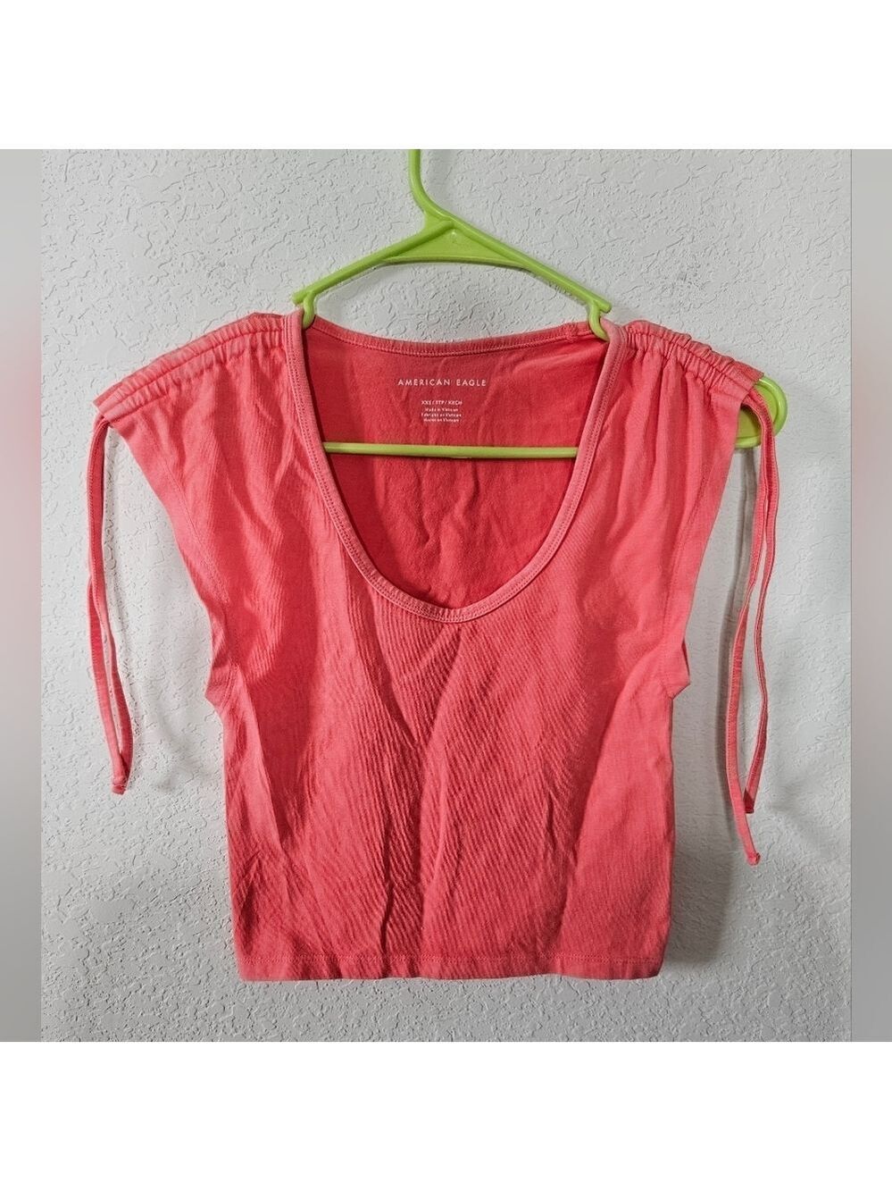 NWOT American Eagle Deep Scoopneck Ruched Tie Sleeve Soft Stretch Cropped Tank